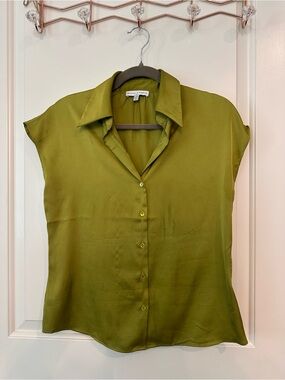 Maison d’Amélie Paris Satin Button Down Blouse Olive Green - XS